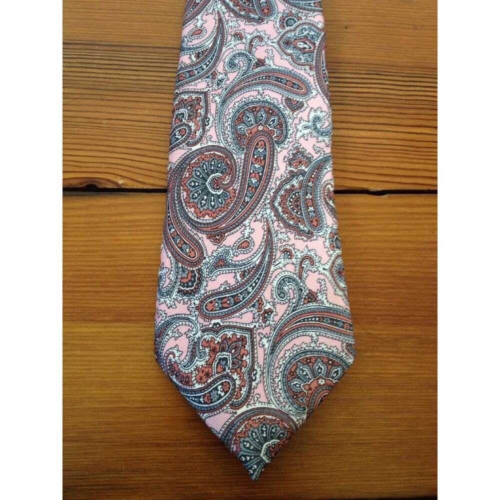 Vintage Resilio Pink Gray Preppy Paisley 100% Silk skinny Schoolboy Tie 3.5"